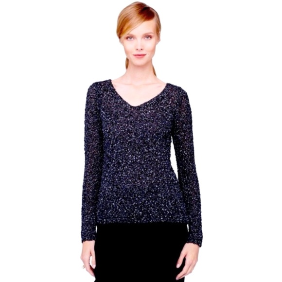 Club Monaco Boucle Sweater Womens SZ Large Wool Blend Long Sleeve VNeck Metallic - Picture 11 of 12